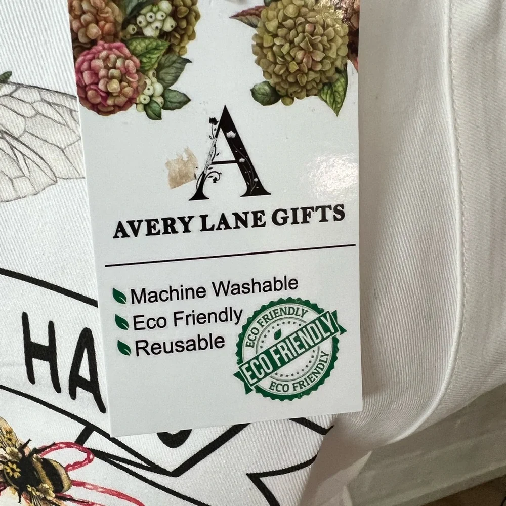 Port Authority White Apron with Honeybee and Floral Design